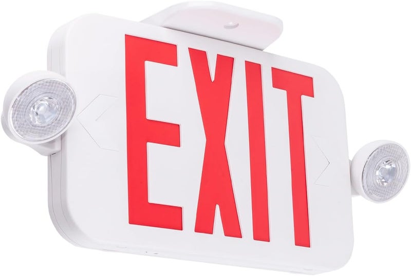 LIT-PaTH LED Combo EXIT Sign with 2 Adjustable Head Lights and Doube Face, Back Up Batteries- US Standard Red Letter Emergency Exit Lighting, UL 924 and CEC Qualified, 120-277 Voltage, 1-Pack - Image 1